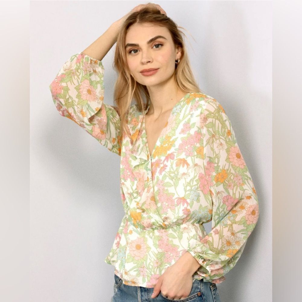 Vince Camuto Spring Floral Pullover Long Sleeve Blouse